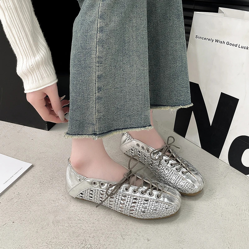 2026 Summer Breathable Hollow Out Weave Women Ballet Flats Fashion Mary Jane Shoes Soft Soles Walking Loafers Casual Girls 260626 - view 7