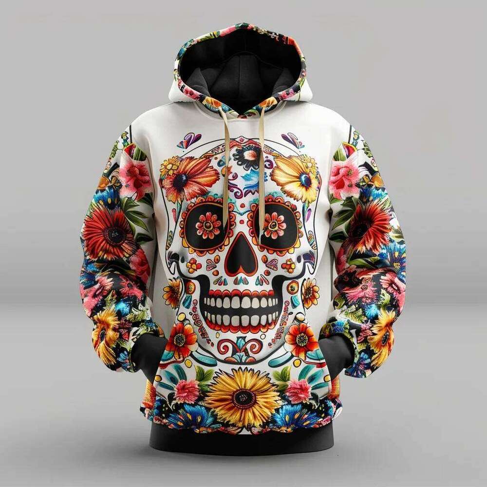 Retro Style Hoodies Skull Floral 3D Print Men Women Hooded Sweatshirts Oversized Y2k Harajuku Pullover Tracksuit Unisex Clothing W260626 - view 3
