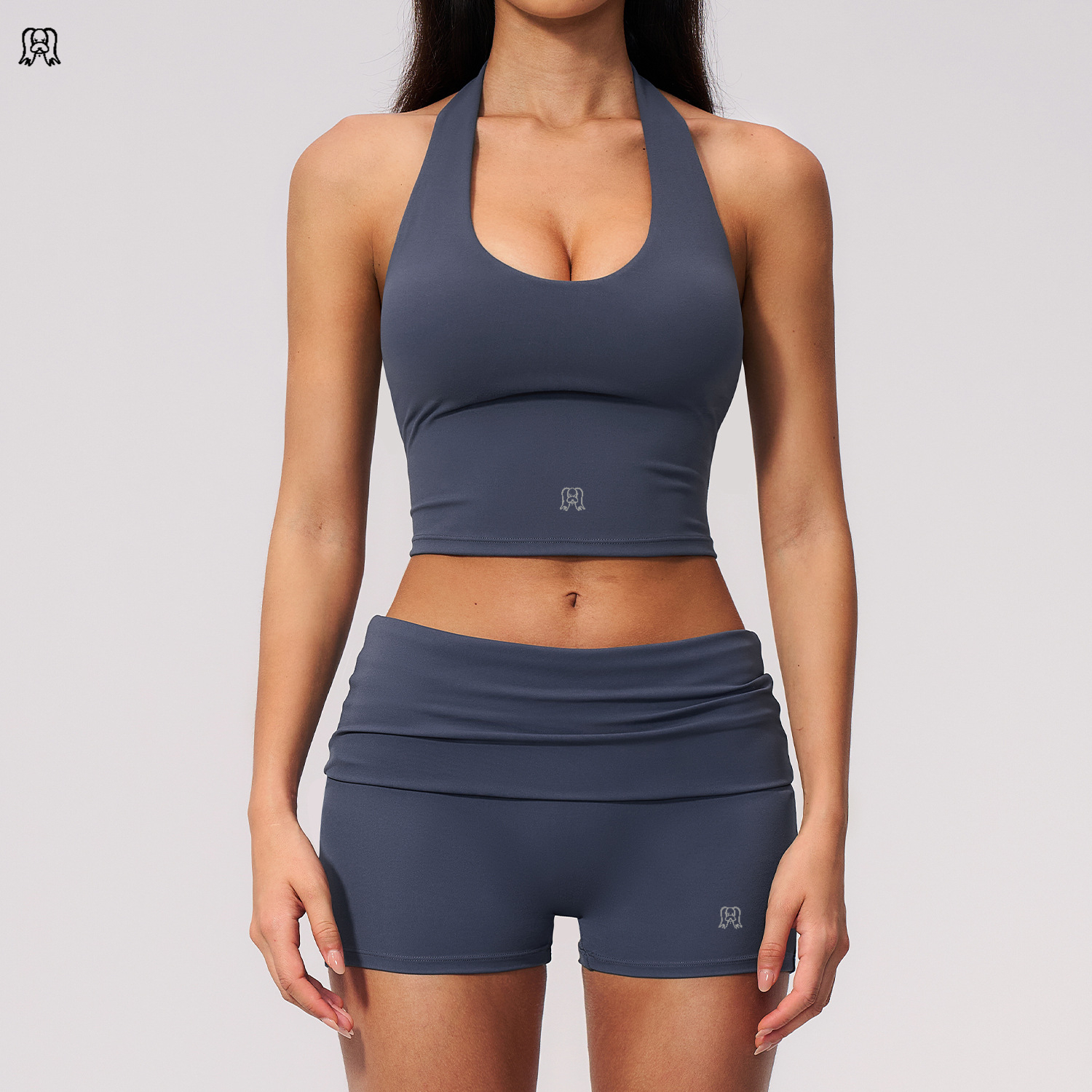 lucky dog yoga V-neck cross with chest cushion vest, foldable waist yoga shorts set