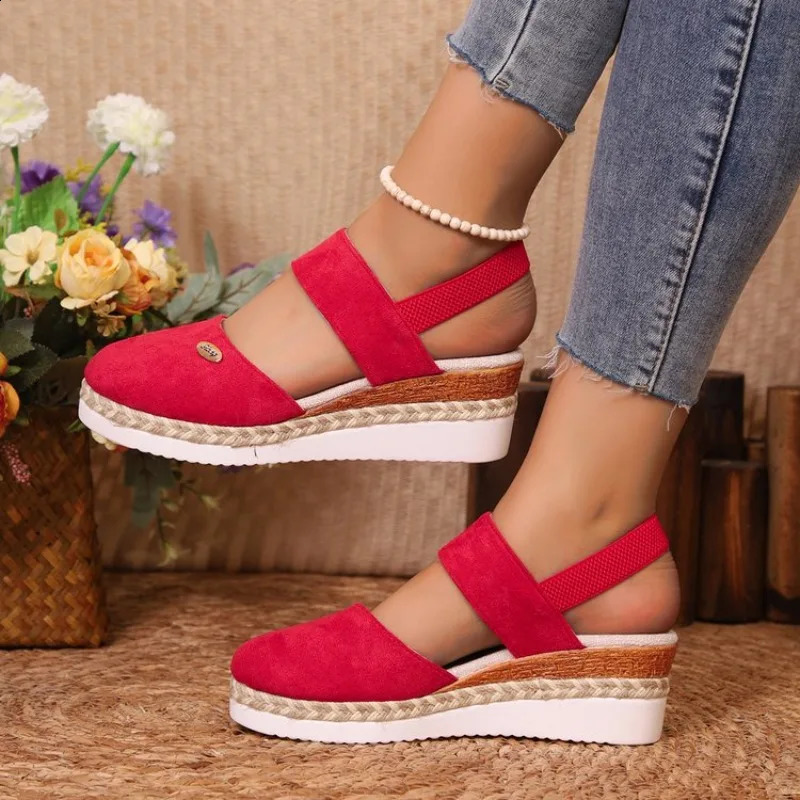 Women Linen Plain 6cm Wedge Sandals Handmade Ladies Casual Comfortable womens shoes 2026 260626 - view 3