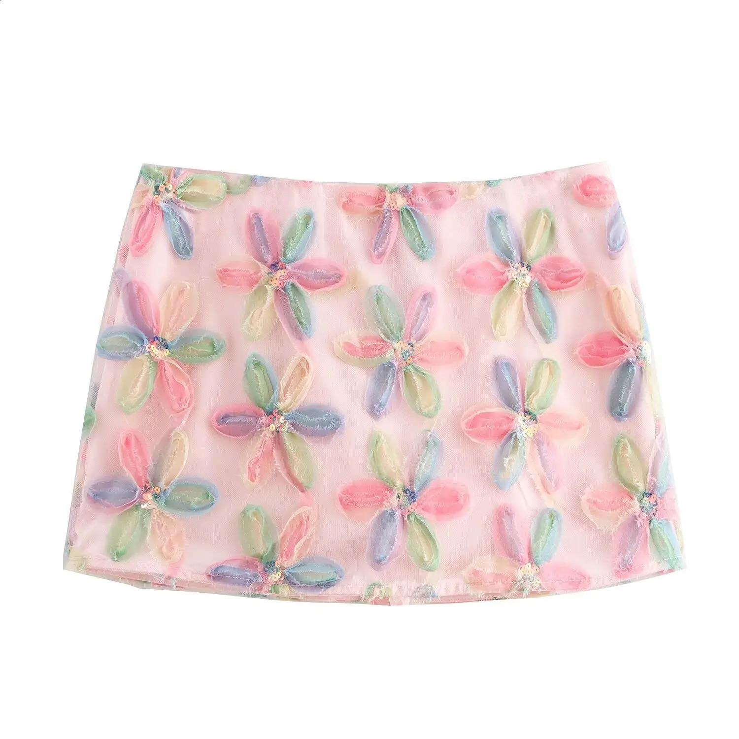 2026 INS Style 3D Colorful Flower Mini Skirt Women Kawaii ALine Zipper Short For Party Streetwear 260626
