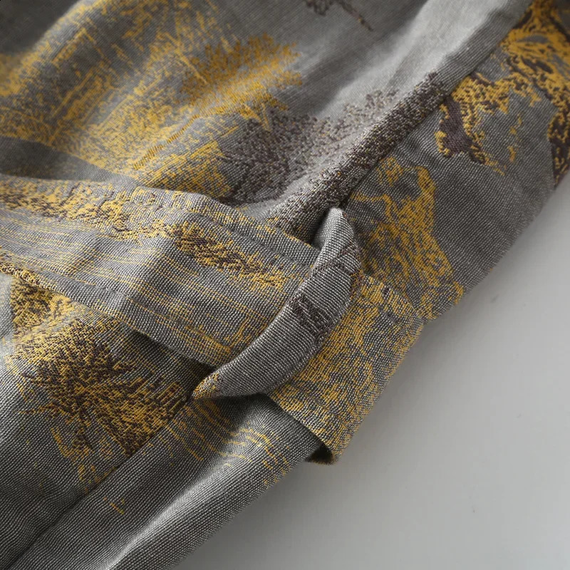 Cotton Kimono Robes with Belt for Mens Spring Jacquard Thin Printed Medium Length Breathable Summer Pajamas Mens Bathrobe260622 - view 5