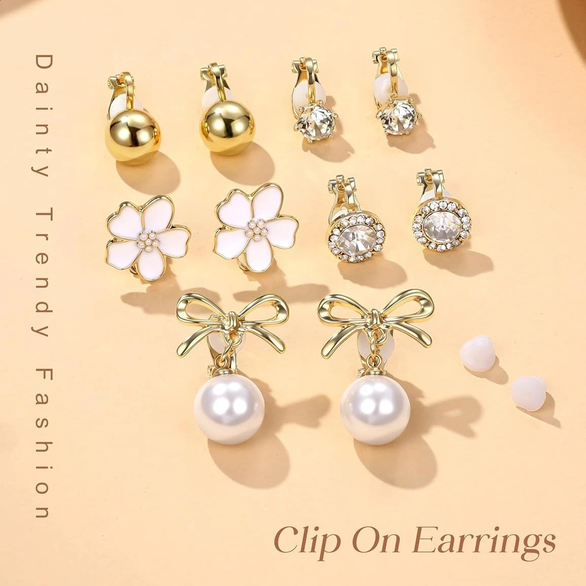 Bobisty Clip On Earrings for Women 14K Gold Plated Non Pierced Ears Clips CZ Pearl y Hoop Studs Earring Sets 260623 - view 7