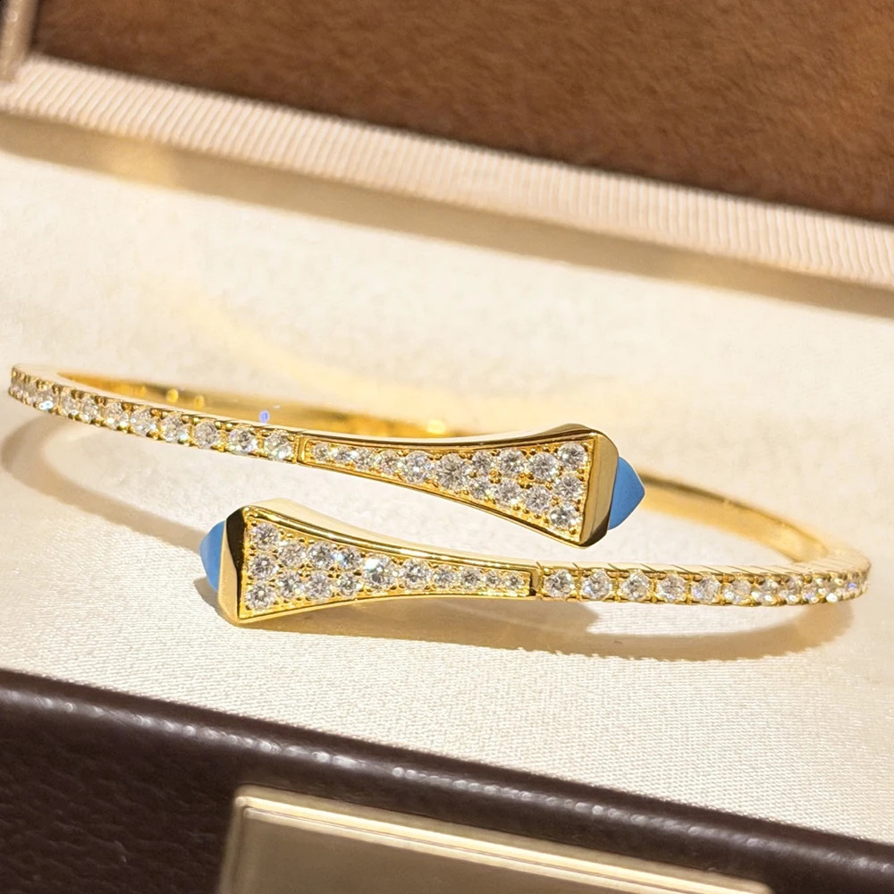 y ner 100 925 Sterling Silver Open Bangle Rivets Pyramid Cuff Bracelet Blue Turquoise Cubic Zircon Women Party Jewelr 260626 - view 6
