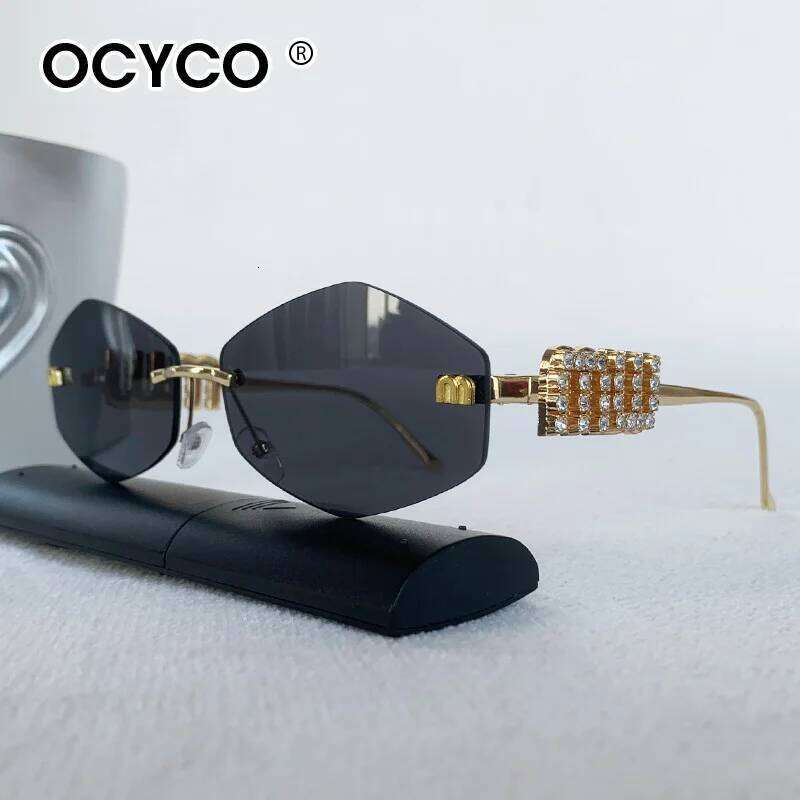 Fashion Borderless Sunglasses Women Men Rimless Diamond Studded Letter Sun Glasses UV400 Y2K Polygon Metal Eyewear 26Y0626 - view 4