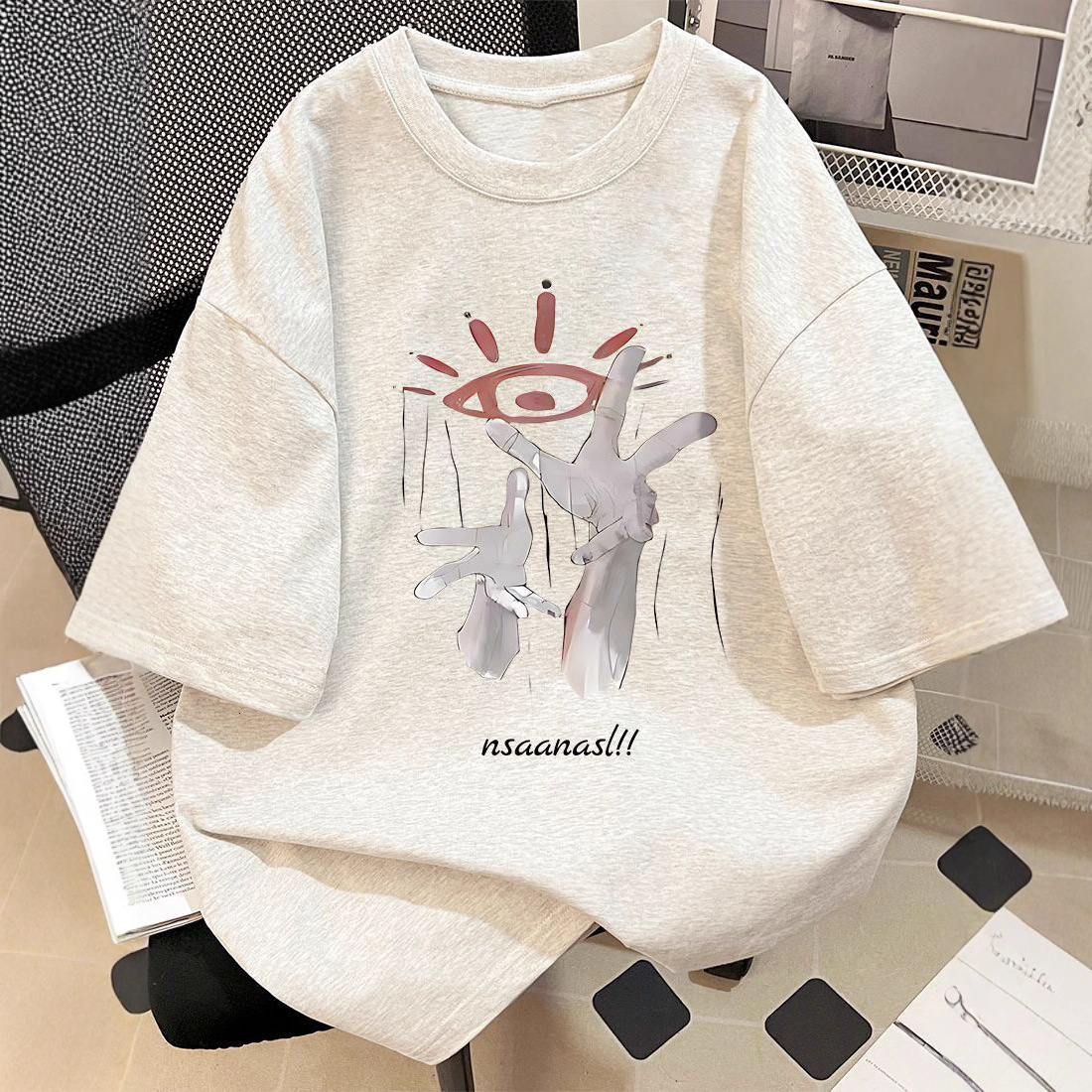 Cross-Border Foreign Trade Summer Men's New Top With Hand And Eye Pattern Print, Round-Neck Casual Short-Sleeve T-Shirt
