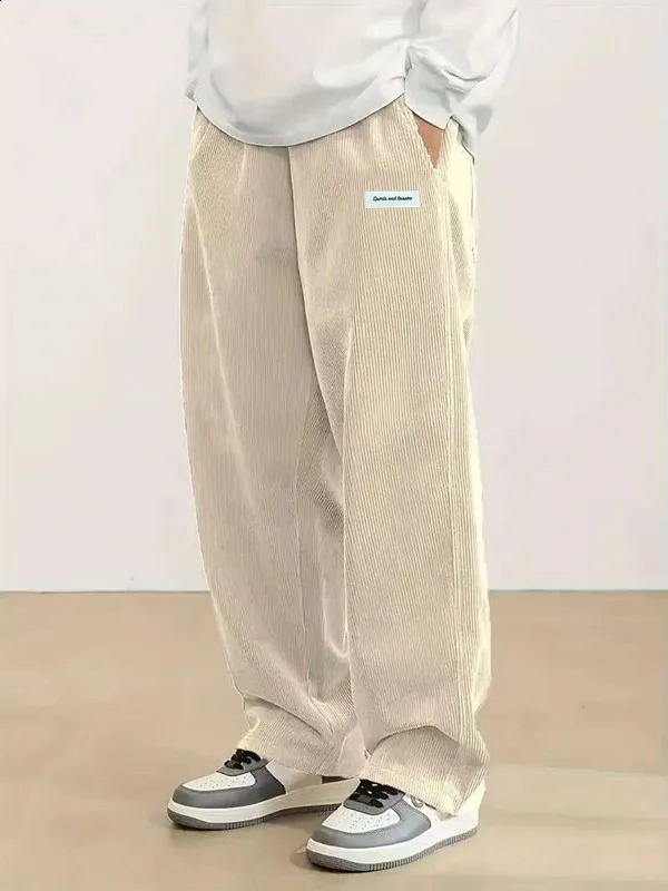 Autumn Mens Corduroy Casual Pants Fashion Loose Fit Pants Straight Sweatpants Elastic Waist Drawstring Outdoor Streetwear 260626 - view 6
