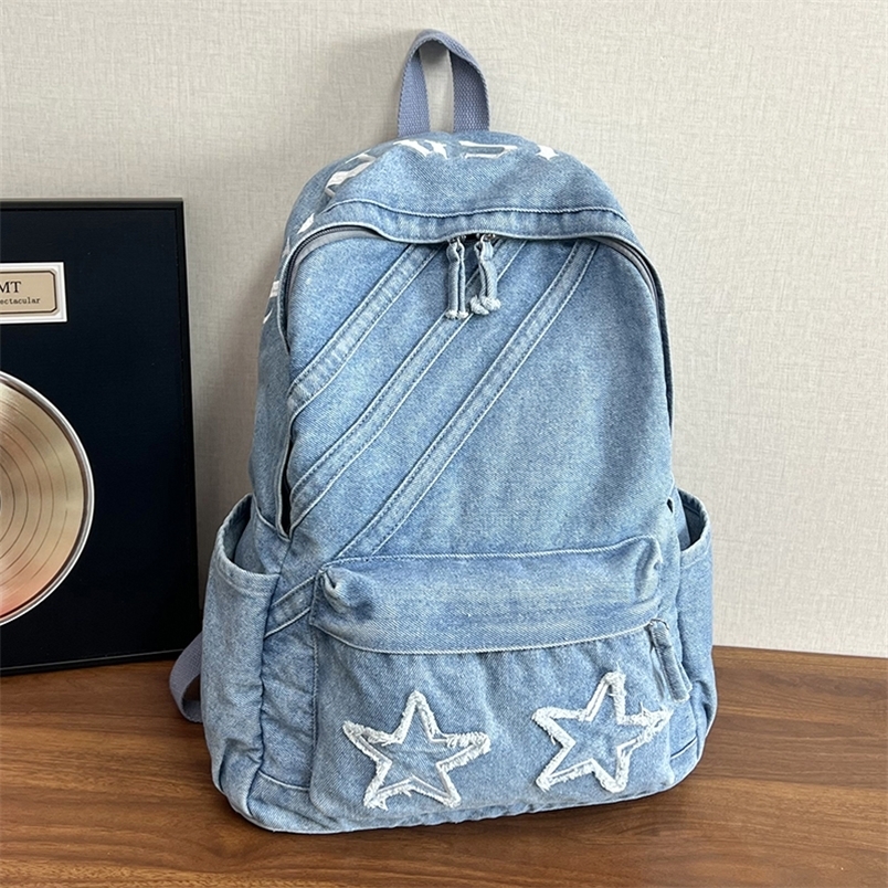 Vintage Denim Backpack for Women Large Capacity Jeans Shoulder Bag Female Daily School Laptop Simple n y260615