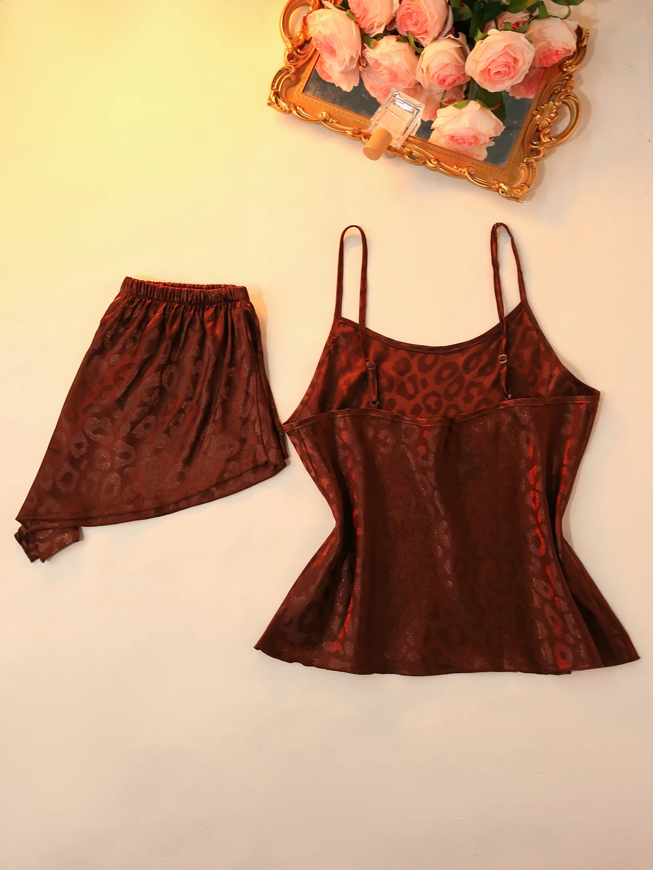 Elegant Brown Leopard Print Pajama Set for Women top and Shorts Nightwear 2 Piece Sleepwear Homewear Summer 260625 - view 3