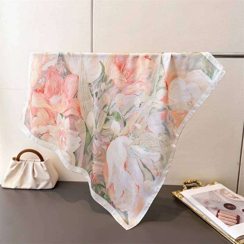 FLoral Printed Imitation Silk Scarves Fashion Square Scarf Bandanas For Women Luxury Hijab Neckerchief Elegant Shawl Wraps 26Y06226 - view 3