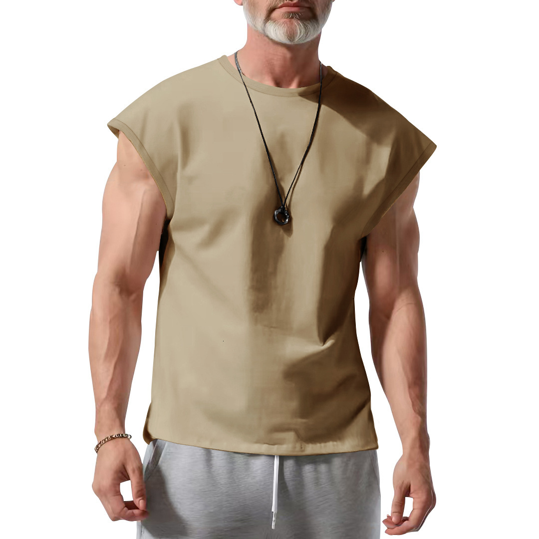 American Style Summer New Men's Loose Youth Casual Solid Color Thin Vest T-Shirt For Men - view 4