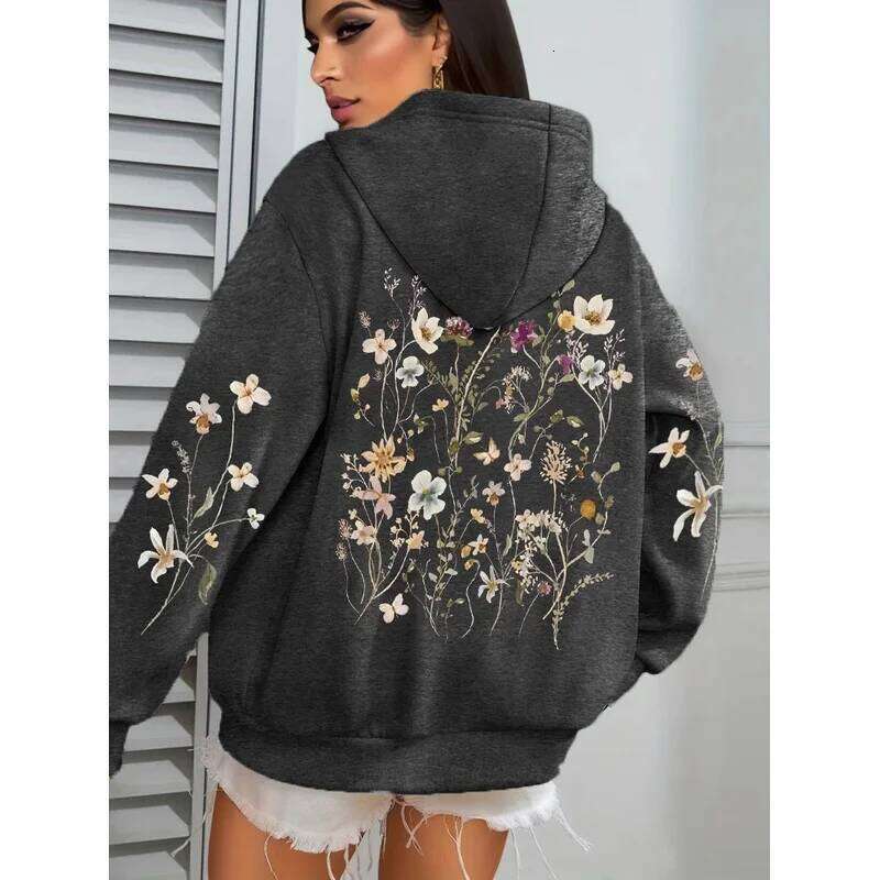 Same Style for Men and WomenFlower Clusters Design Loose Fleece Autumn Y2K Pocket Hoodies Multicolor Soft Streetwear W260626 - view 3