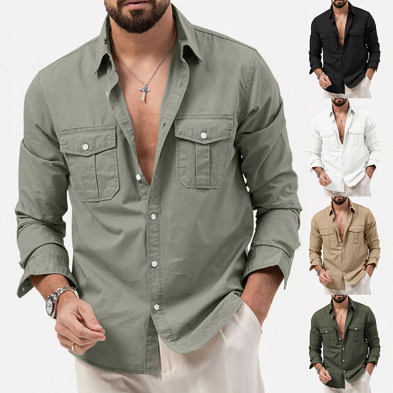 New mens shirt with multiple pockets casual long-sleeve top for men - view 4
