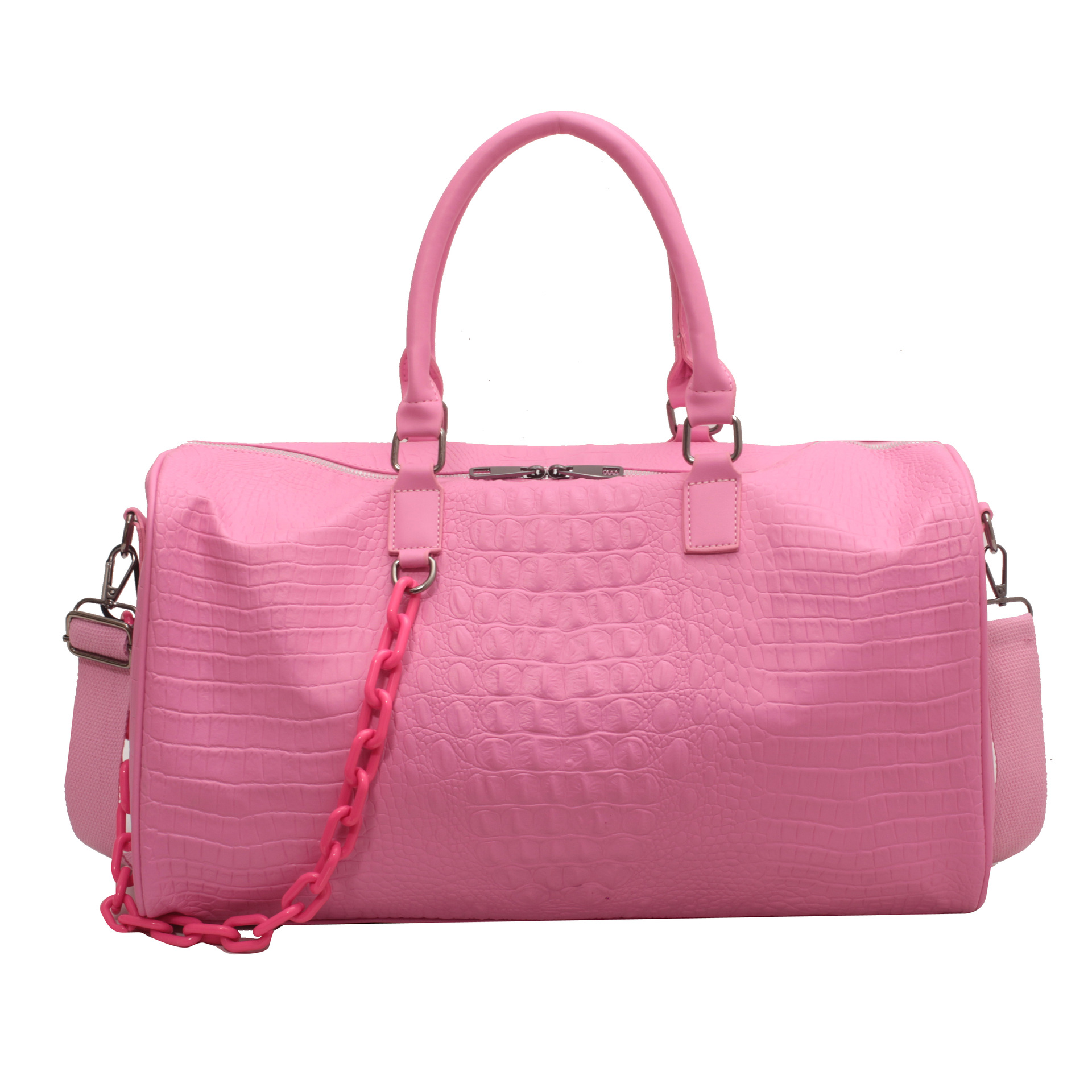 Free Shipping 2026 Crocodile Embossed Leather Travel Bag for Women, Large Carry On Duffle with Chain Detail, Premium Sports Gym Overnight Tote - view 6