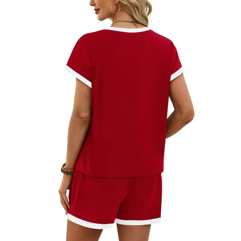 Womens Striped Pajamas Set Summer Short Sleeve Round Neck Top And Shorts Sleepwear 2 Piece Casual Loose Home Wear 260625 - view 4
