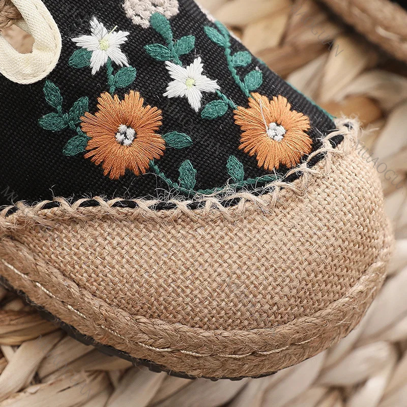 Women Casual Linen Embroidery Shoes Baotou Flat Mules Half Slippers Causal Retro Summer Ladies Canvas Sandals Comfort Footwears 260626 - view 5