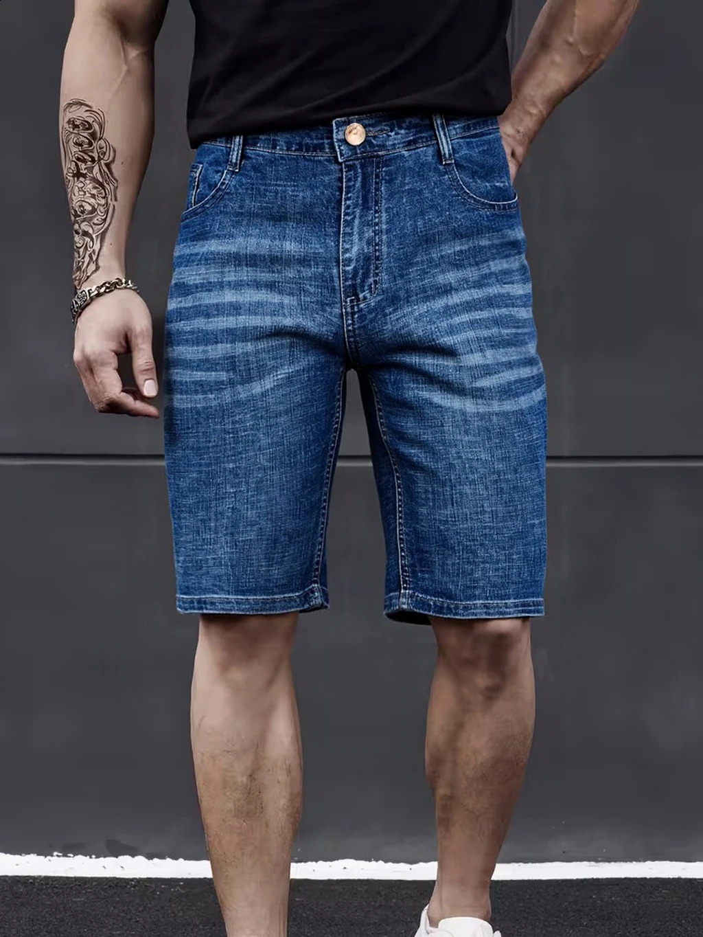Wthinlee Business Mens Jeans Casual Straight Stretch Fashion Classic Blue Black Summer Denim Shorts KneeLength 260625 - view 6