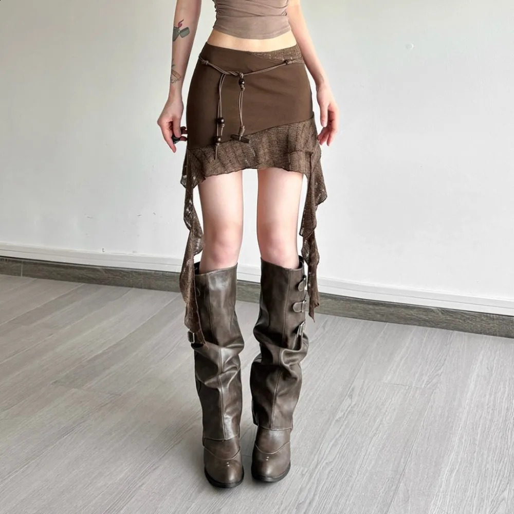 SylCue Elegant SkirtsBelt Irregular High Waist Patchwork Wrap Hip Ribbon Women Summer Sexy Casual Fashion Chick Style Skirt 260626 - view 3