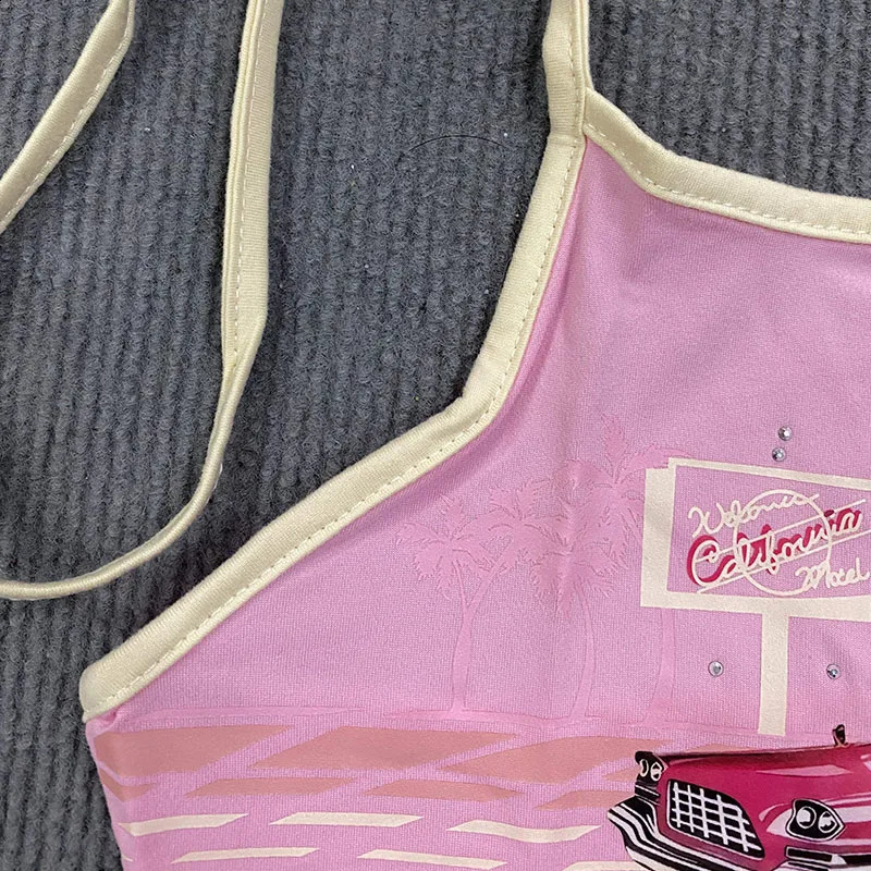 Summer Harajuku Women Clothing Halter Aesthetic Sexy Pink Kawaii Automotive Print Sleeveless Tanks 2000s Crop Vintage Cute Vest 260626 - view 5