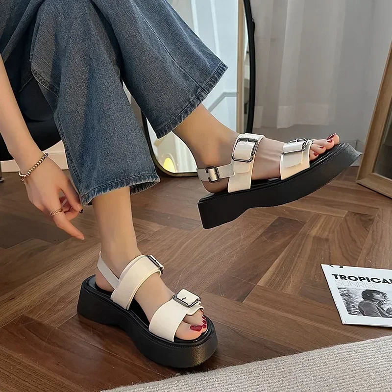 Fashion 2024 Platform Sandal Summer Shoes Buckle Slides Casual Black Sports Flat Sandalias De Mujer 260616 - view 4