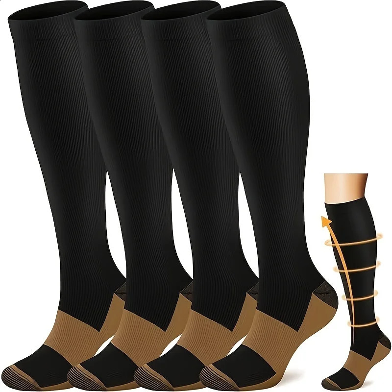 4Pair Unisex Compression Socks Boost Blood Circulation 2030 mmHg Pressure CopperInfused Set Sports Gift 260622