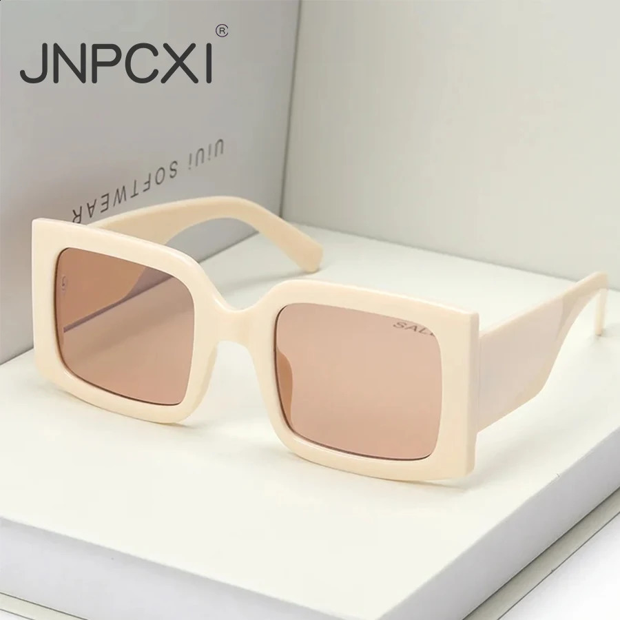 JNPCXI Beige Vintage Rectangle Women Sunglasses Ins Fashion Blue Light Tea Eyewear Men Trending Sun Glasses Shades UV400 260626