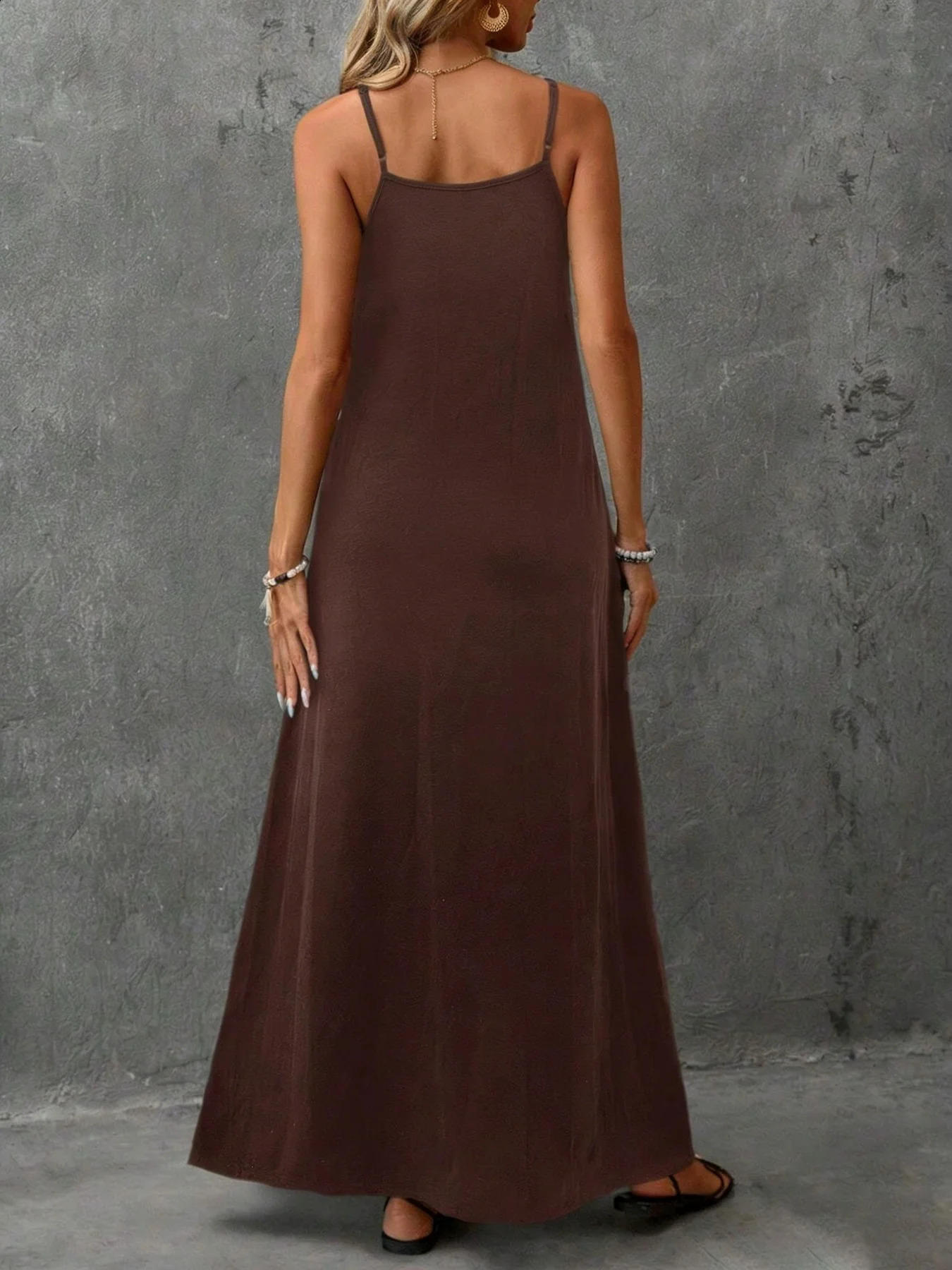 2026 casual and elegant womens clothing loose solid color backless camisole Vneck sleeveless dress long skirt 260625 - view 5