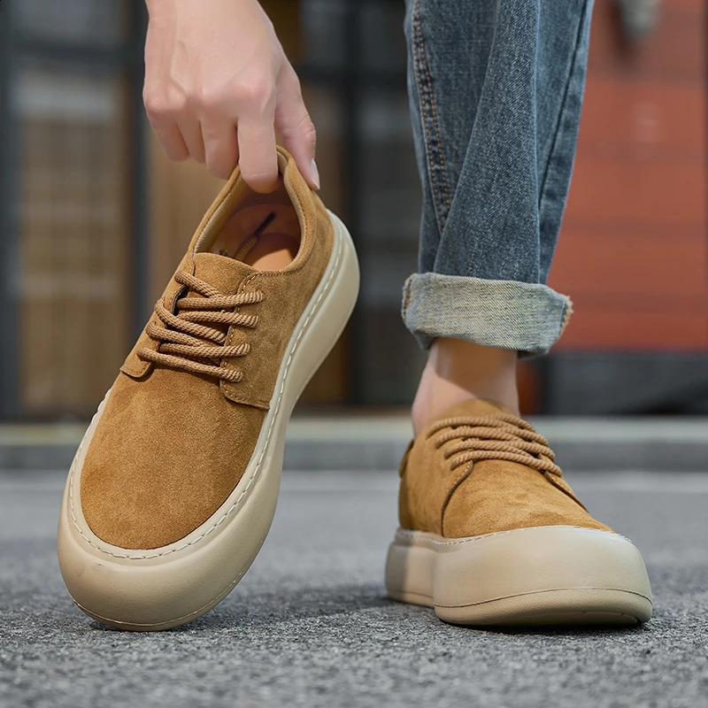 2026 Genuine Leather LaceUp Shoes Men Thick Bottom Casual Suede Fashion Comfy Minimalist Walking Oxford 260626 - view 3
