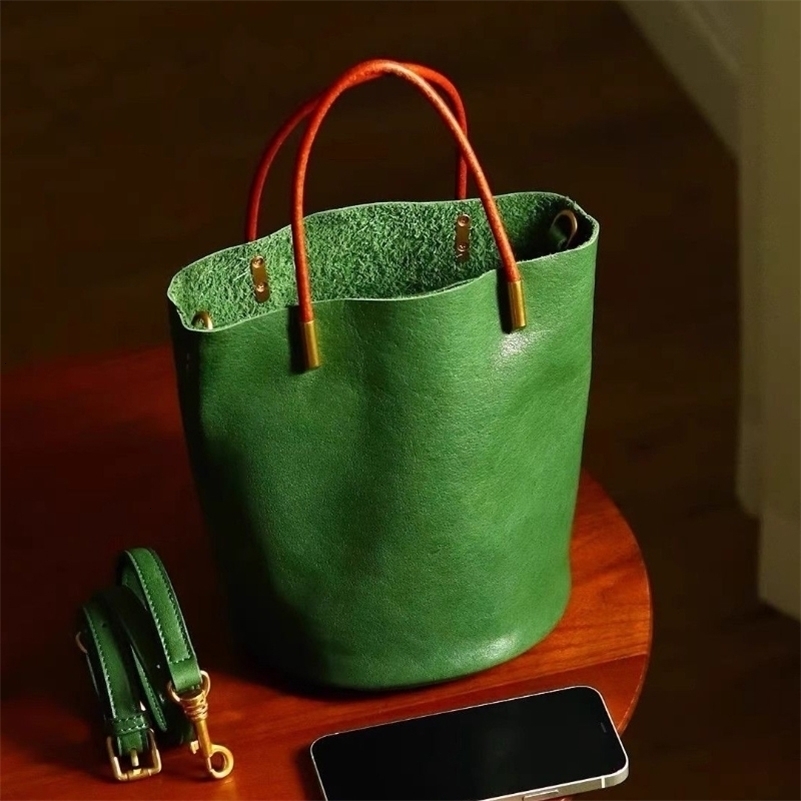 Japanese Green Bucket Bag Fashion Handbag Simple Versatile Pu Leather Trendy Womens Bag Exquisite Hardware Zipper Handbag a260625