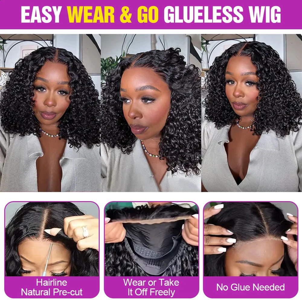 Brazilian 13x4 Glueless Curly Lace Front Wig Short Bob Frontal Wig Deep Water Wave 13X6 Hd Lace Frontal Human Hair Wig For Women 260625 - view 5