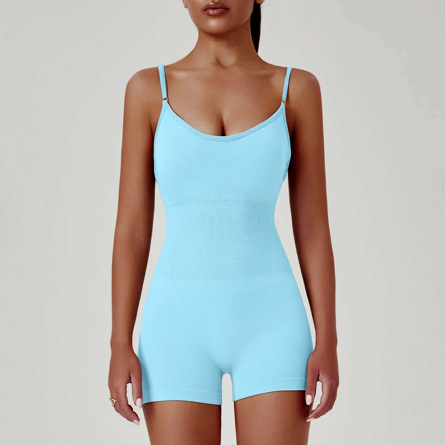 One Solid Color Cross Piece Yoga Shorts - Comfortable Cropped Yoga Jumpsuit for Women M260626 - view 4