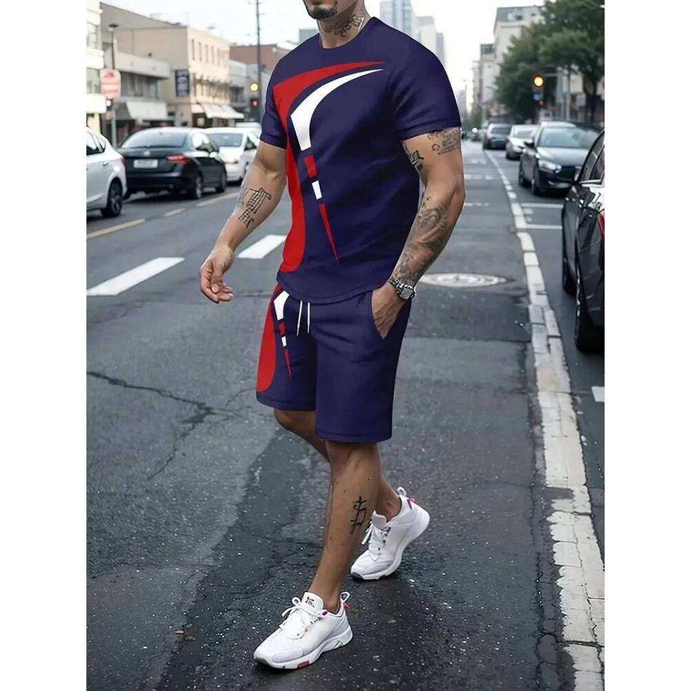 Summer Street Men's Suit Daily Casual Fashion Loose Comfortable Short Sleeves Outdoor Trend Sports Shorts Novelty Striped Print 26Y0626 - view 3