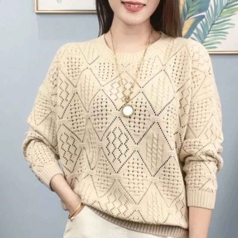 Hollow Knitted Sweater Womens Spring Clothing Fashionable Foreign Loose and Thin Versatile Long-sleeved Top Pullover 260626 - view 4