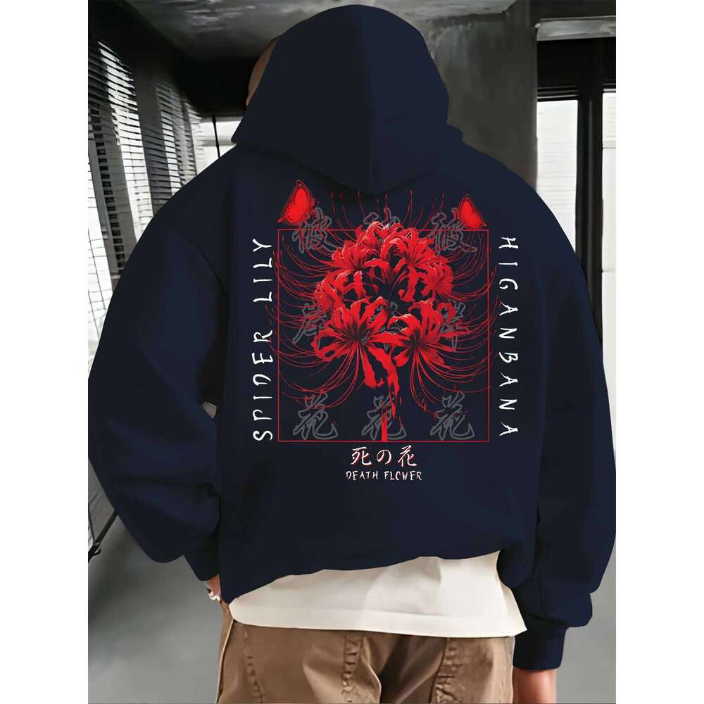 Red Spider Lily Men's Winter 100%Cotton Japanese higan bana fleece sweatshirt Casual fall clothes y2k oversized hoodie W260626 - view 3