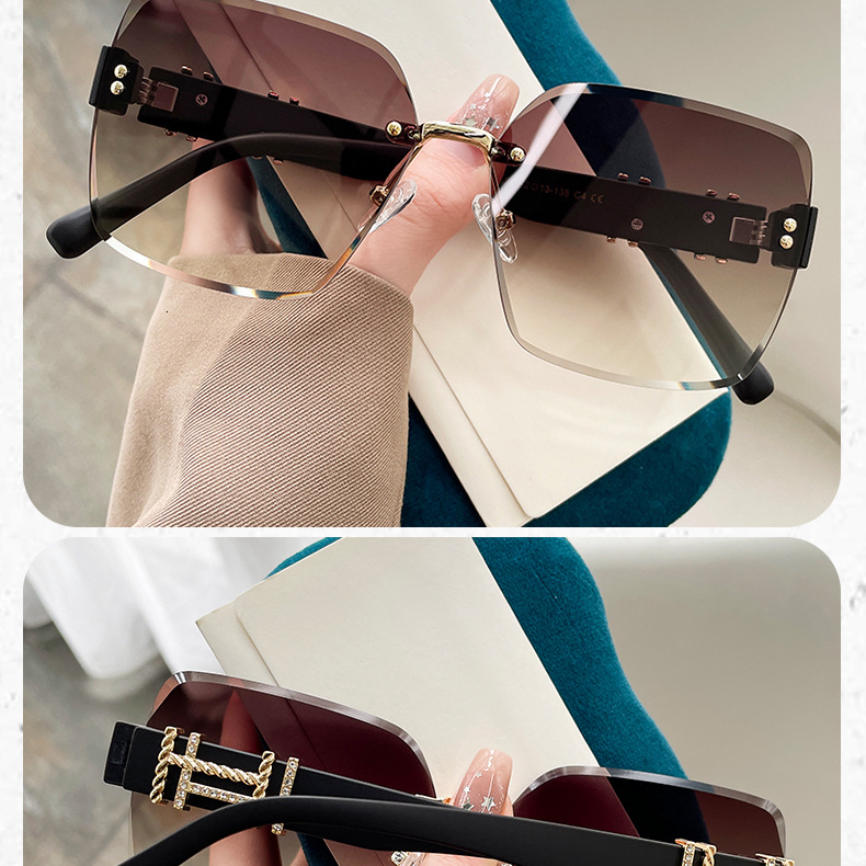 2026 Designer's New Niche Luxury Personalized Casual Versatile Frameless Diamond Trimmed H-letter Diamond Inlaid Women's Sunglasses UV Resis - view 8