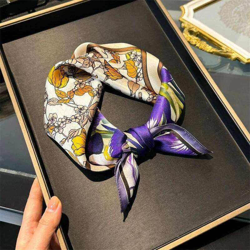 100% Pure Silk Scarf Women Neck Hair Band Foulard Square Small Headband 2026 Fashion Print Neckerchief Scarves Bandana 53*53cm 26Y06226 - view 5