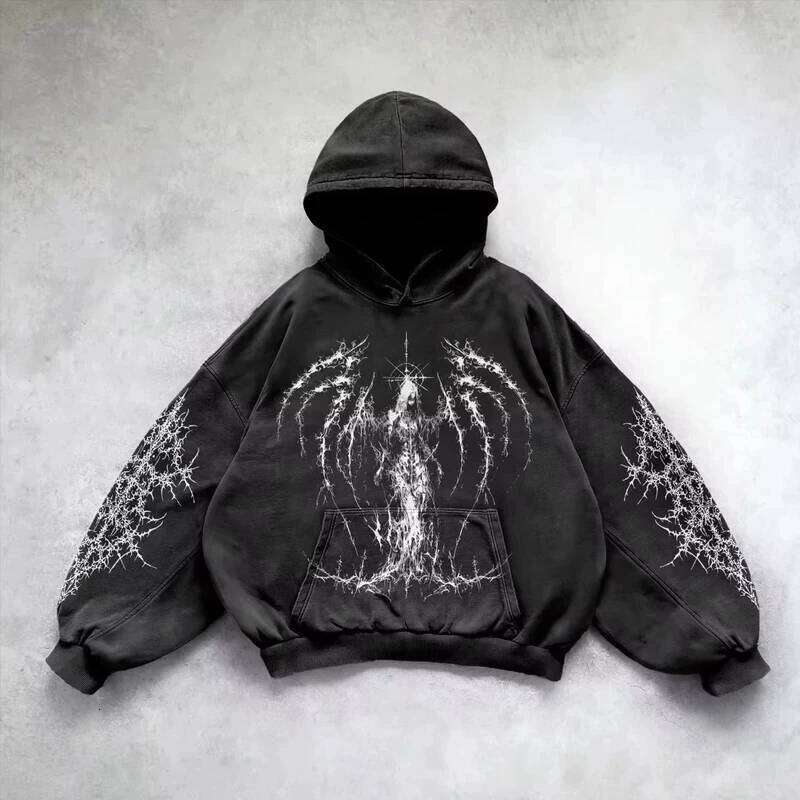Retro Gothic Graphic Print Hip Hop Hoodie for Men Y2k Grunge Punk Casual Loose Pullover Women Streetwear Sweatshirt Hoodies W260626 - view 6