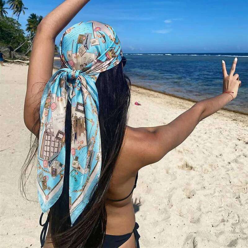 2026 Women Silk Square Scarf Lady Bandana Head Wrap Shawl Satin Foulard Female Large Hijab Neckerchief Scarves Headband 26Y06226 - view 4