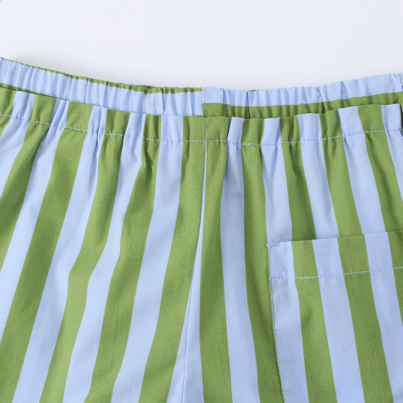 Willshela Women Fashion Green Striped Drawstring Mini Shorts Vintage High Elastic Waist Female Chic Lady 260626 - view 6