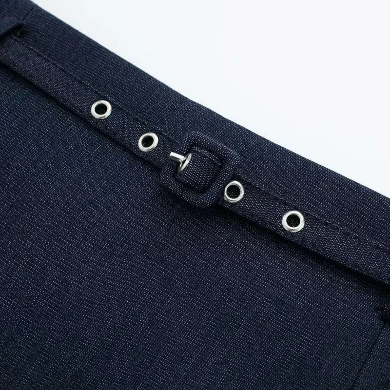 Womens Summer Cool Daily Navy Blue Shorts With Matching Decorative Belt School Commute Outfit 260626 - view 5