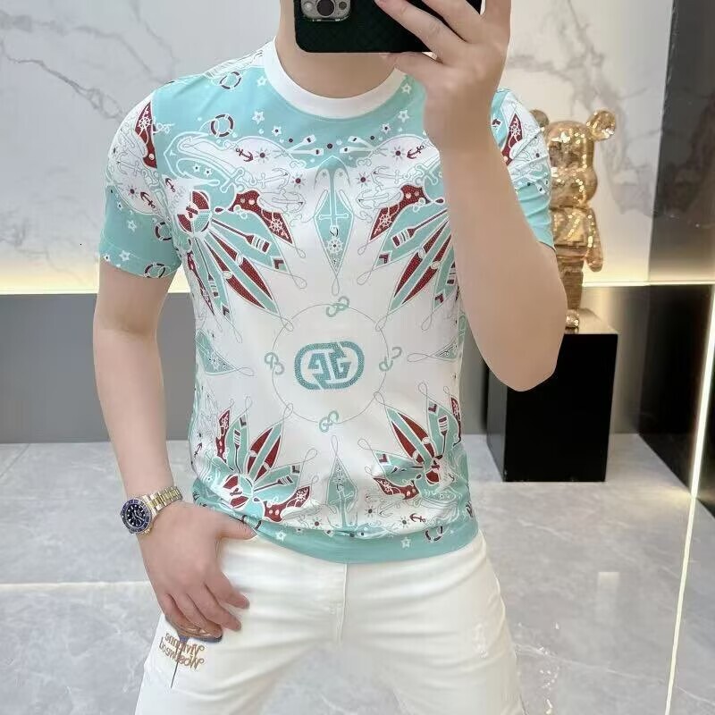 2026 Summer New European Fashion Brand Personality Print Stylish Round Neck Short Sleeve Slim Fit Casual T-Shirt For Men - view 3