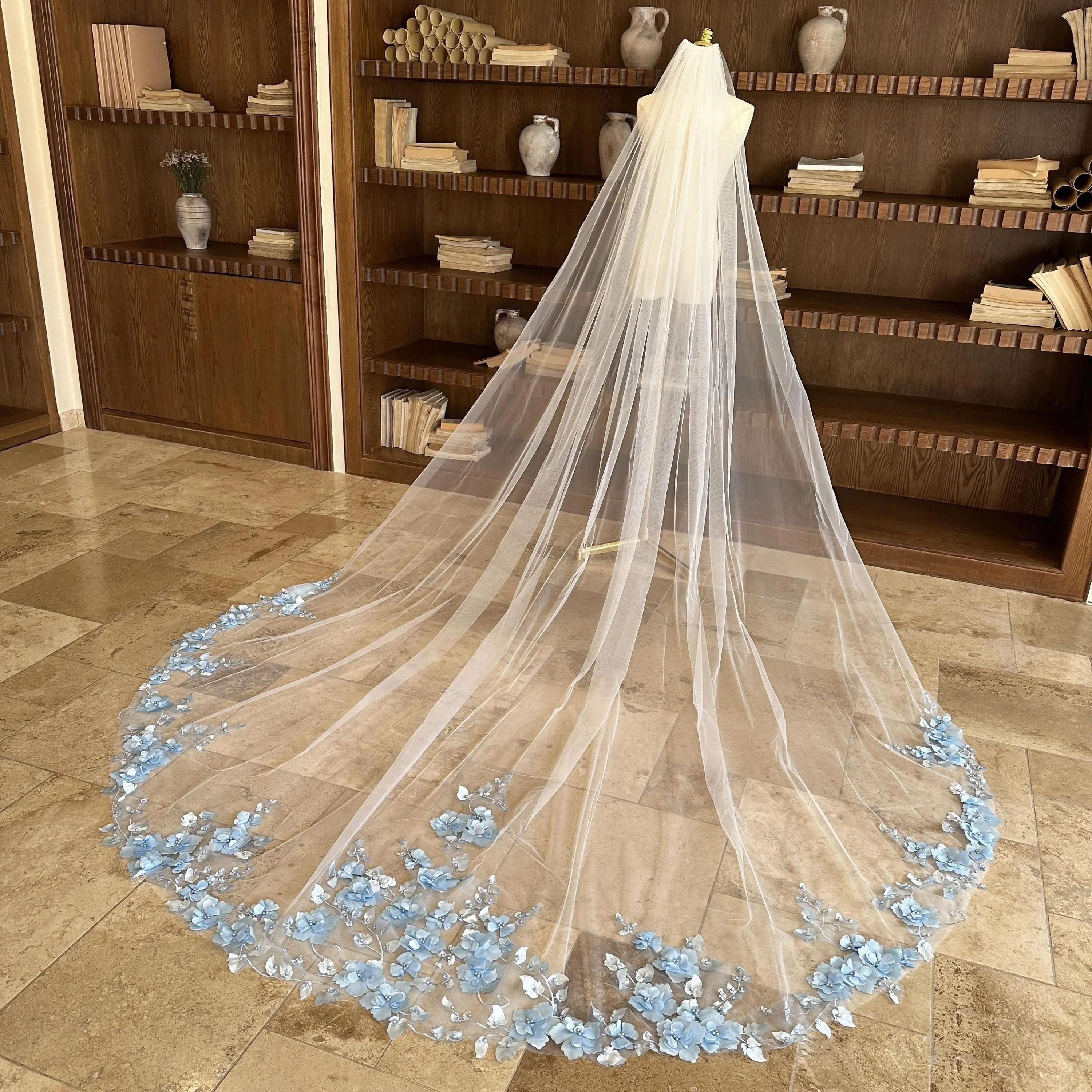 Designer Appliques Beaded Bridal Veils For Women 3m Floor Length Voile Marriage Wedding Veil Tulle Bride Accessories Custom Made - view 4