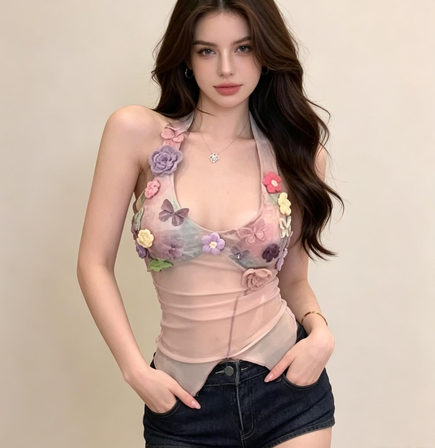 Womens Halter Tank Top Womens 3D Butterfly Floral Print V Neck Thin Soft Layer Camisole For Women Daily Summer Beach Layering Outfits