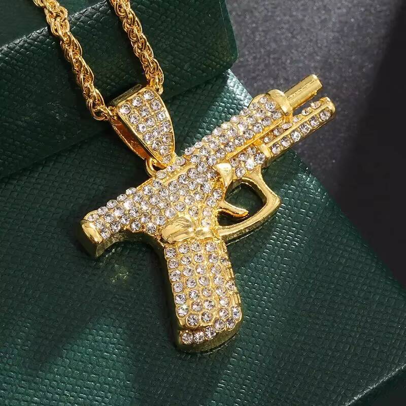 Bling Iced Out Men's Submachine Gun Pendant Necklace Cool Hip-Hop Rock Punk Style Street Party Jewelry Gift Made of 925 Silver - view 5