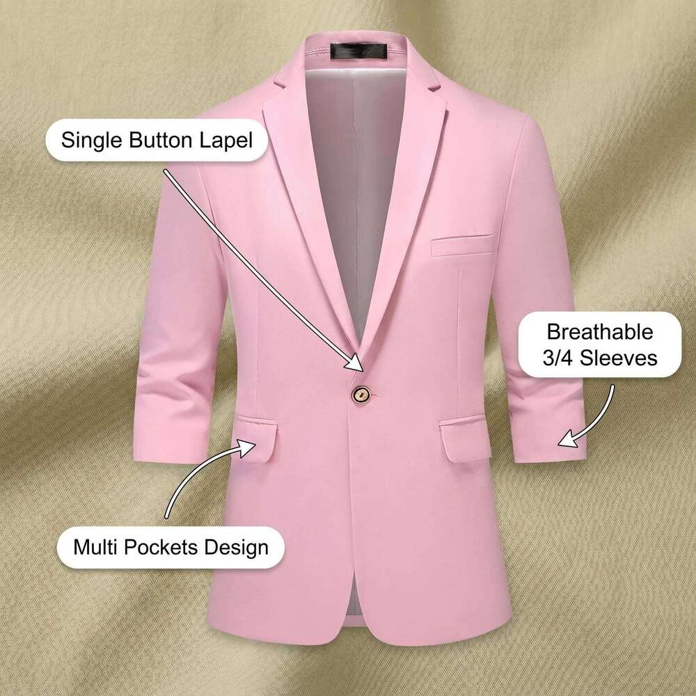 Men's Casual Seven-Quarter Sleeve Pink Suit Summer Leisure Fashionable Top with Pants Included 26L0626 - view 4