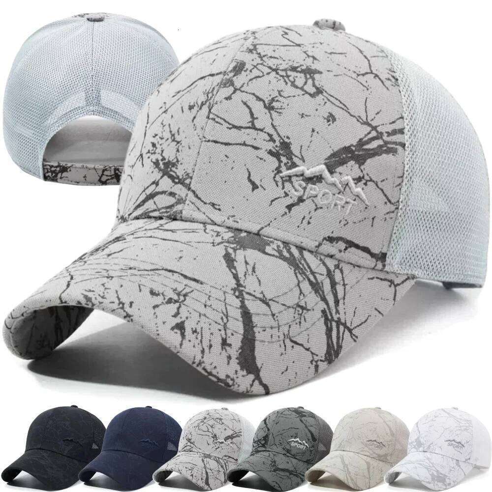 New Style Unisex Marble Print Mesh Baseball Cap Breathable Summer Hat Caps Outdoor Sun Protection Hiking Fishing Trucker Hats W260626