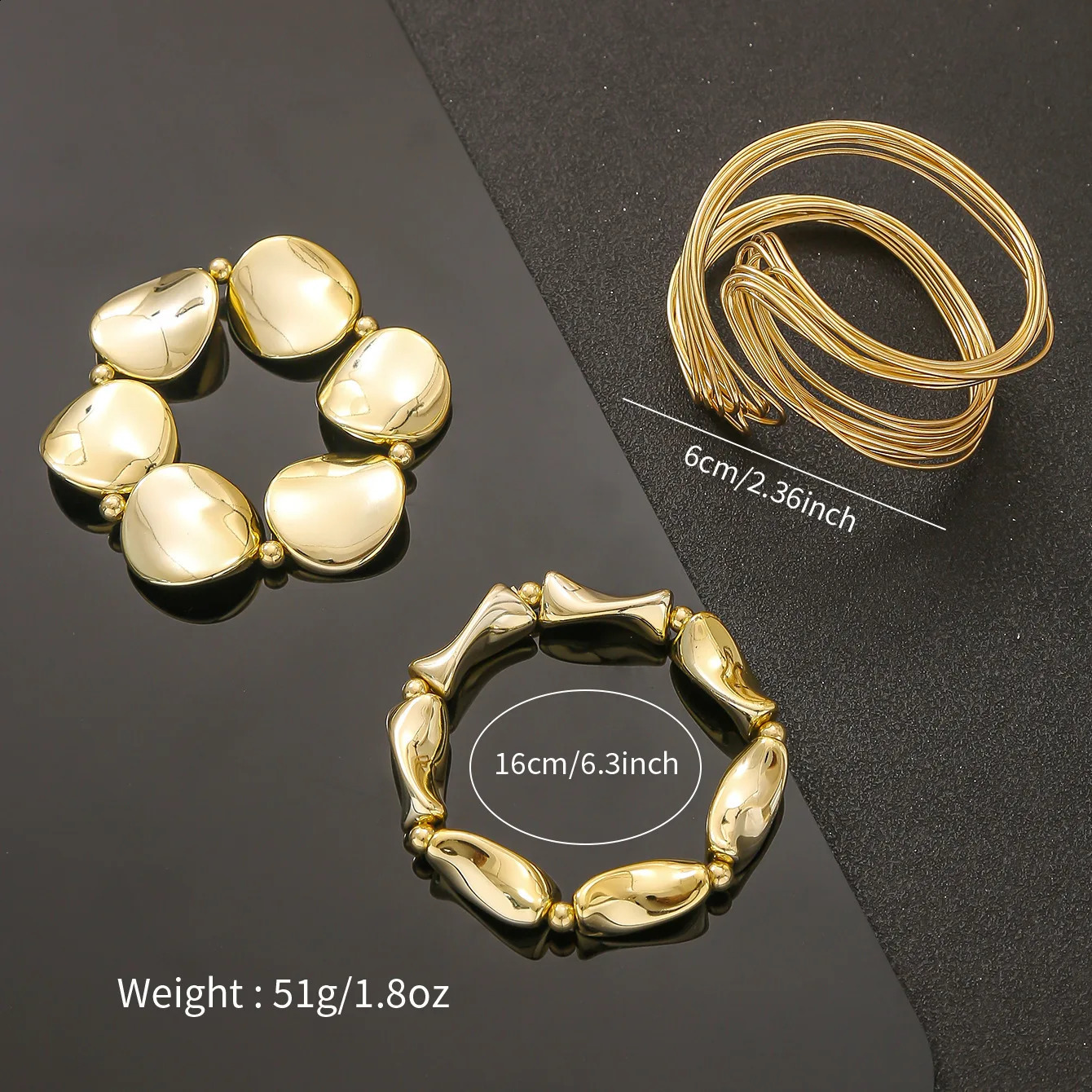 3 Pcsset Geometric Twisted Lines Irregular Shaped Open Cuff Bracelet and Bangle Set for Women Punk Exaggerated Style Accessor 260623 - view 5