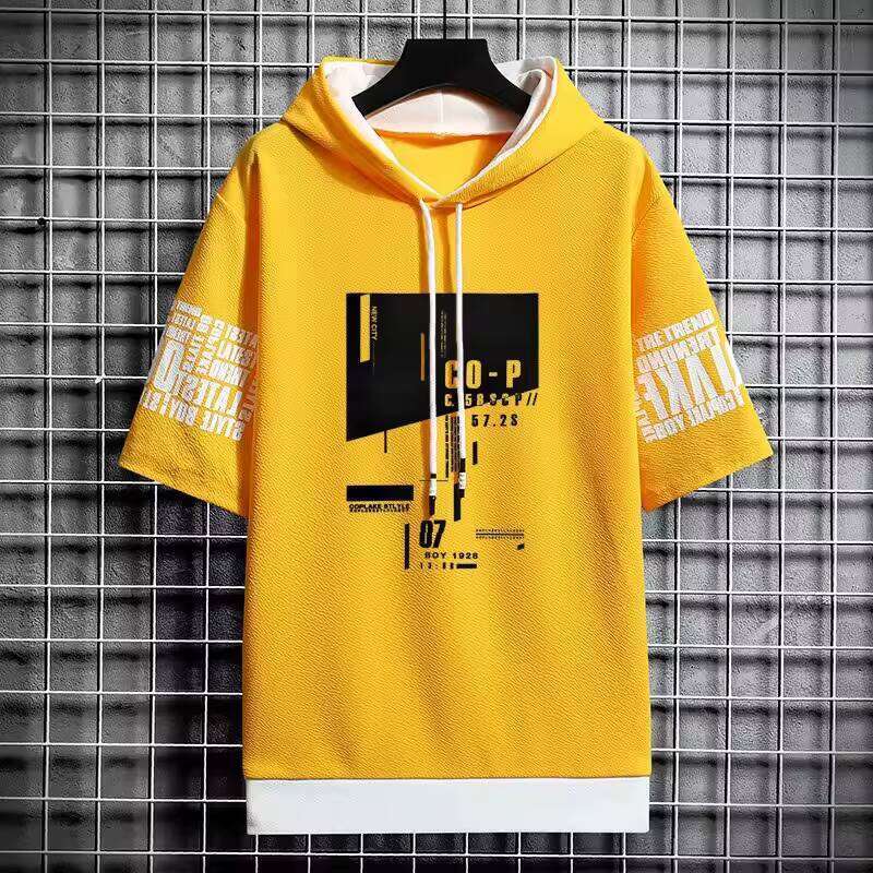 New Korean Style Men's Fashion Streetwear Half Sleeve Hooded Sweatshirts Casual Harajuku Prints Men Clothing Hoodies W260626 - view 5