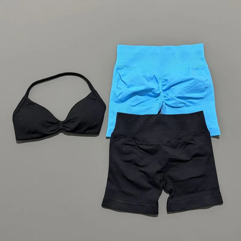 HISTELLO Sports Set 2 Piece Women Strappy Gym Yoga Bra Workout Scrunch Shorts Fitness Sports Suit Clothes Seamless Yoga Set 260626 - view 6