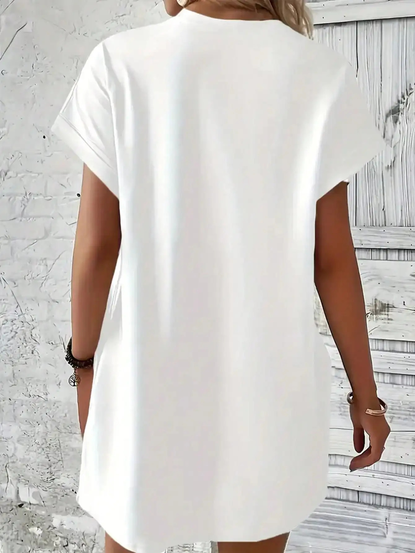 2026 womens casual and elegant green turtle print white solid color short sleeved dress skirt 260625 - view 3